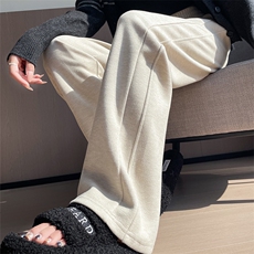 燕麦色糯米裤小个子冬天裤子秋冬直筒羊绒针织裤窄版阔腿裤，女装休闲裤，云美莎专业女裤-全店现货