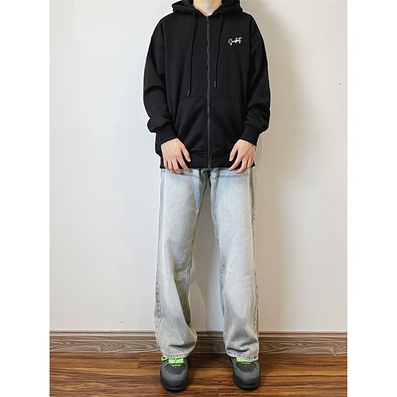 B221美式ins高街暗黑重工艺宽松直筒牛仔裤LK23125-P65控88,男装牛仔裤,电商B221