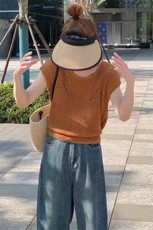 夏季新款时尚百搭系带款镂空冰丝短袖女，女装T恤，萱芳婷羊绒
