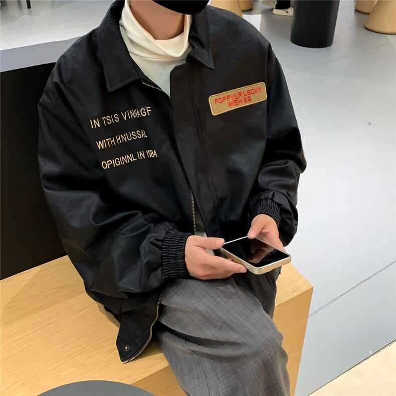 美拉德穿搭美式复古刺绣皮衣PU皮外套WM6703-P90图片