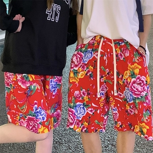 DK2026夏男士休闲大码人造棉纱透气凉爽东北大花短裤风沙滩裤图片