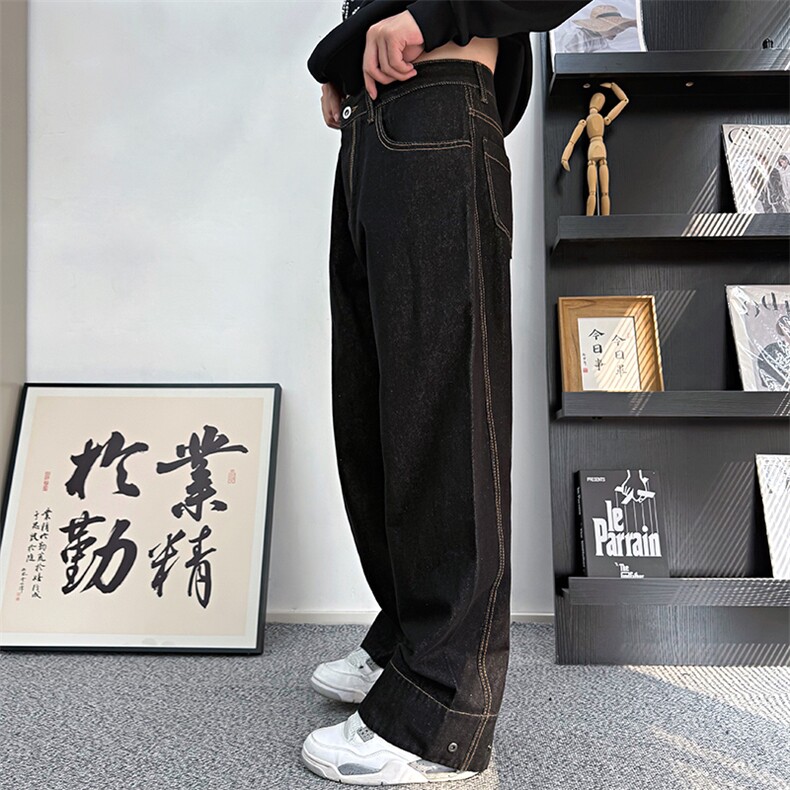 CK01/P78控108秋季中性风美式复古洗水直筒牛仔裤男女可穿黑首图片