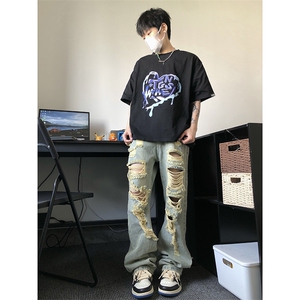 夏季美式高街破洞inx小众牛仔裤货号K725P55图片