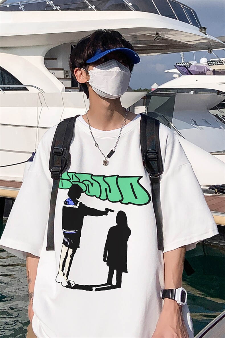 B239-1263-P28人像创意字母印花夏季重磅落肩袖短袖t恤美式,男装T恤,星座514-2(原B239)