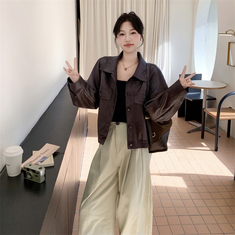 有货棕红色皮衣短外套5214P155K228,女装短外套,2C176