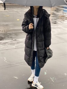 腰抽绳长款羽绒服图片