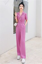 时尚气质紫色两件套装女夏季新款显瘦职业装短袖西服外套阔腿裤，女装套装/套裙，秋水欣儿