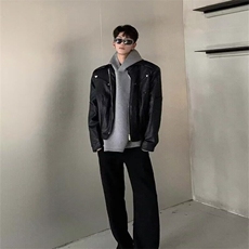 皮衣外套男春秋季2025新款美式潮牌高级感宽松休闲垫肩夹克机车服，男装夹克，星座506A