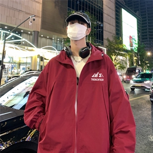 港风夜景 时尚宽松字母印花连帽冲锋衣夹克 F381 P65控88图片