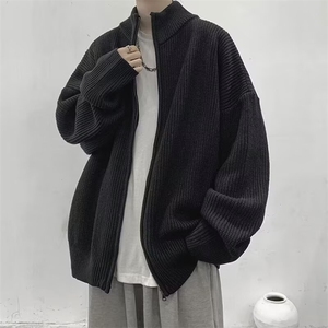 2024开衫拉链毛衣外套立领男女秋冬慵懒高级休闲宽松高领情侣图片