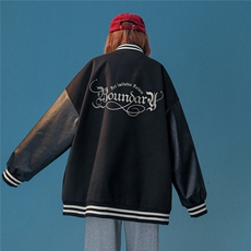 中性风22秋冬新款港风字母印花PU皮棒球服夹克外套G644P85控108，男装夹克，A247A