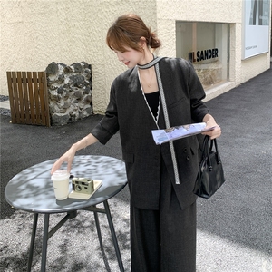 高级感显瘦西服外套通勤套装女2025春秋季新款休闲阔腿长裤两件套图片