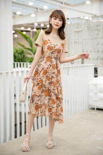 现货供应：针织拼接雪纺连衣裙M一XXL，女装连衣裙，拉思维加丝