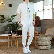夏季新款风短袖休闲宽松套装民族风长裤唐装ZT2305-P78，男装T恤，星座1105-3
