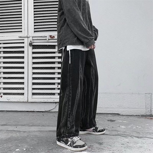牛仔裤男加厚直筒宽松扎染阔腿裤子ins高街长裤N0417-P40 加绒50图片