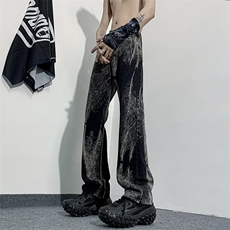 扎染渐变牛仔裤男春秋宽松潮流直筒长裤复古百搭，男装牛仔裤，星座716-4