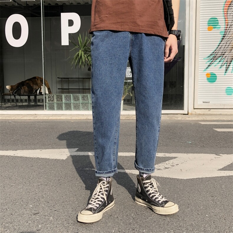 春夏季新款港风简约百搭牛仔裤男韩版直筒小脚九分裤男/,男装牛仔裤,电商D202