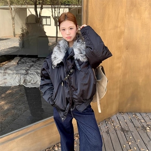 橘子树在哪儿美式复古毛领皮扣棉服女秋冬高级感宽松保暖外套上衣图片