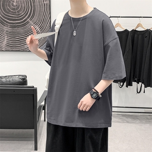 支持单件包装抖音得物二开210克宽松落肩纯棉光版纯色短袖T恤9.5图片