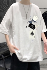 YT26373-P30亚麻短袖t恤男大码五分袖男宽松七分袖大皂风模特，男装T恤，电商A040