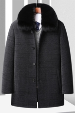 冬季厚款加绒保暖毛呢大衣中年男士可脱卸毛领爸爸装外套新款，男装毛呢大衣，电商B212（原钱塘6029）