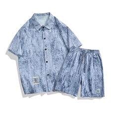 套装夏季潮牌痞帅宽松印花短袖衬衫短裤休闲两件套A436-T10-P60，男装衬衫，电商A436