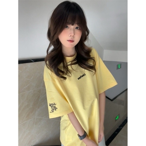 H0958-P35推荐#原版全刺绣包边拉肩休闲宽松短袖T恤图片