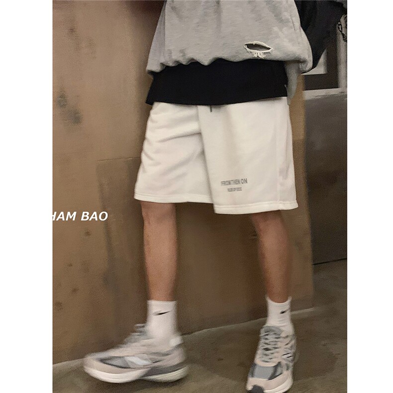 wassuphappy字母运动短裤男夏季2025新款潮牌宽松中裤休闲五分裤,男装牛仔裤,星座502