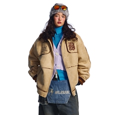 美式撞色刺绣麂皮绒棉服冬防寒保暖情侣羊羔毛棉衣外套TT8018P53，男装棉衣，星座1013-5