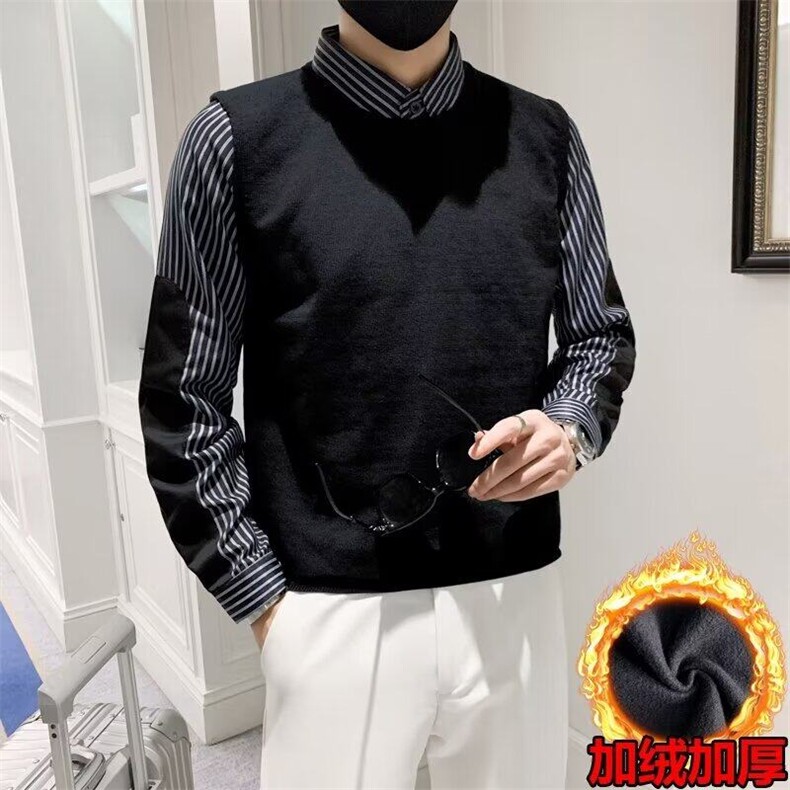秋冬英伦男士修身复古假两件针织衫韩版毛衫拼接衬衫领外套,男装针织衫/毛衣,星座1013