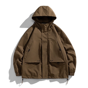 秋季冲锋衣连帽夹克男宽松落肩纯色上衣外套DSA157B-JK729-P70图片