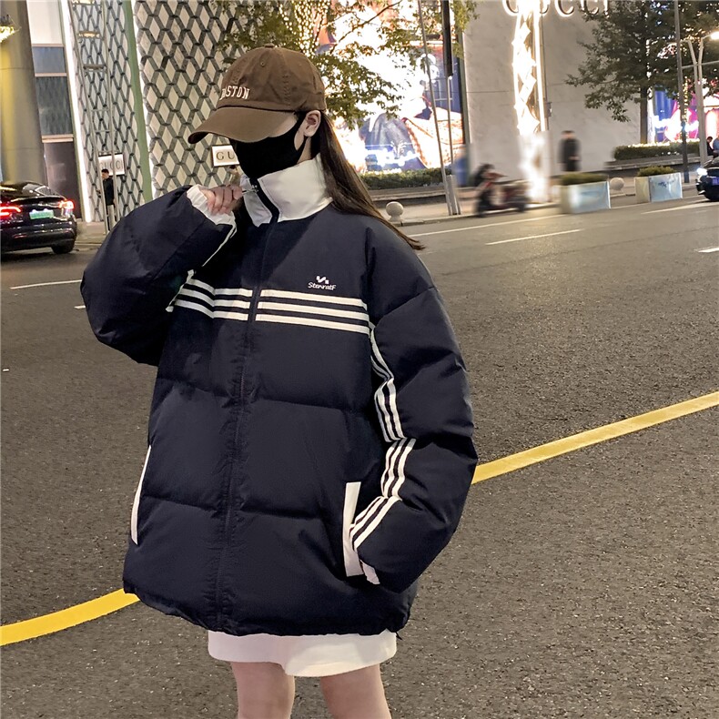 情侣装冬装美式条纹织带棉服刺绣logo棉衣休闲外套男G1100P118,男装棉衣,电商A339
