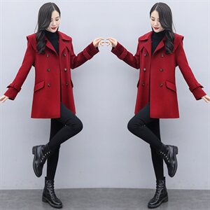 双排扣毛呢外套女中长款2024秋冬装新款女装韩版时尚气质呢大衣，女装毛呢外套，慧尚依恋