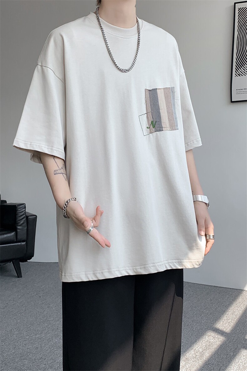 8XL-M高品质纯棉美式复古宽松简约百搭学院风短袖T恤上衣男DX343,男装T恤,电商D206-1