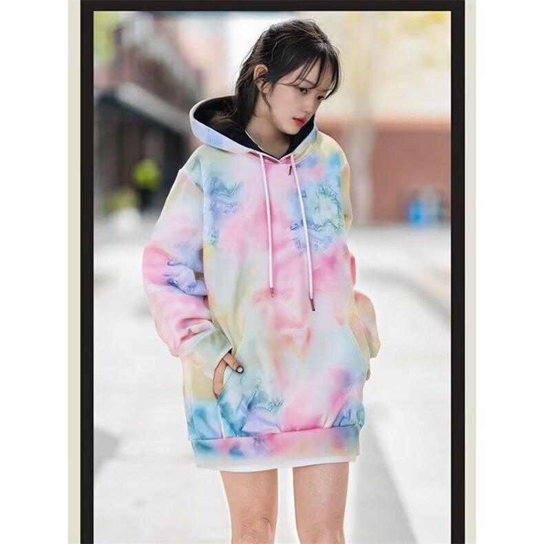 春秋季时尚欧美街头男女新款宽松连帽扎染印花休闲卫衣LM05/P54图片