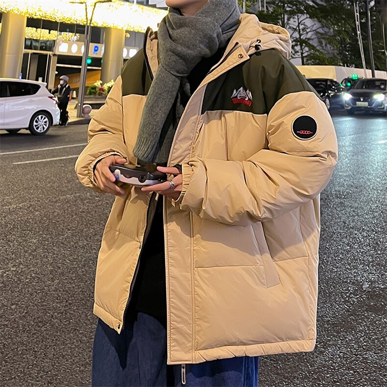 潮牌港风卡通面包服立领宽松轻薄得物白鸭绒羽绒服外套情侣图片
