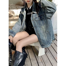 美式甜酷风牛仔长袖外套女新款复古时尚百搭外搭上衣LJ88522-P63，男装工装外套，星座1008