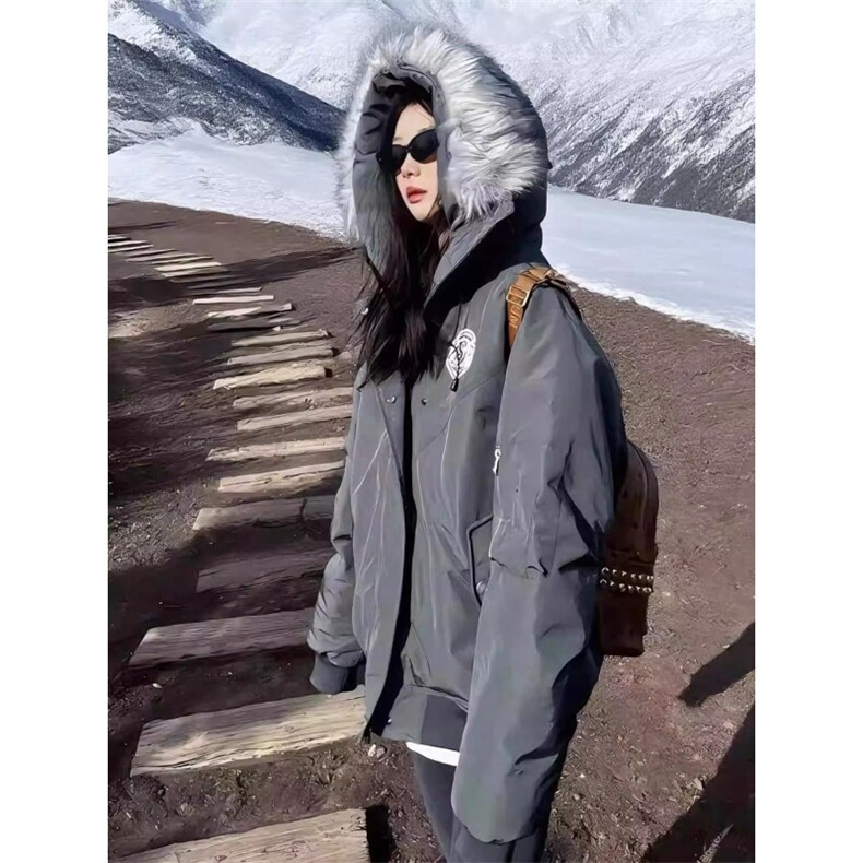 工装派克羽绒棉服女2025冬季加厚新款美式复古大毛领棉衣棉袄,女装棉衣/棉服,星座1210-1
