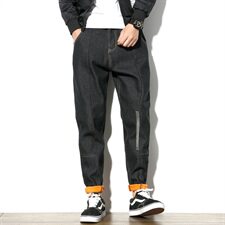 2019冬季新白墙风男日系线条加绒刺绣纯色牛仔裤大码K0981-P60，男装牛仔裤，电商A001