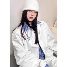 复古假两件格子拼接皮衣夹克男女春秋冬宽松休闲外套JW277，男装皮衣，星座1116A（原606A-3）