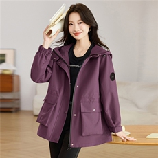 2026年春季连帽休闲大口袋外套，女装风衣，文熹诺