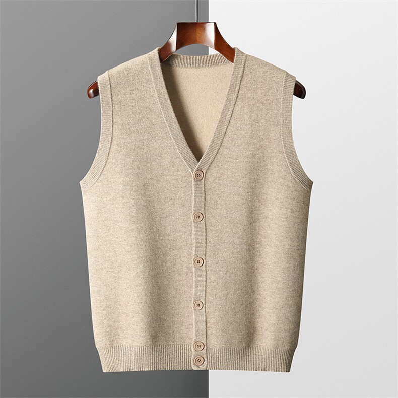 2024秋冬新款35%羊绒男士空气层加厚系扣羊绒马甲开衫男装，男装羊绒背心，雪贝坊一店