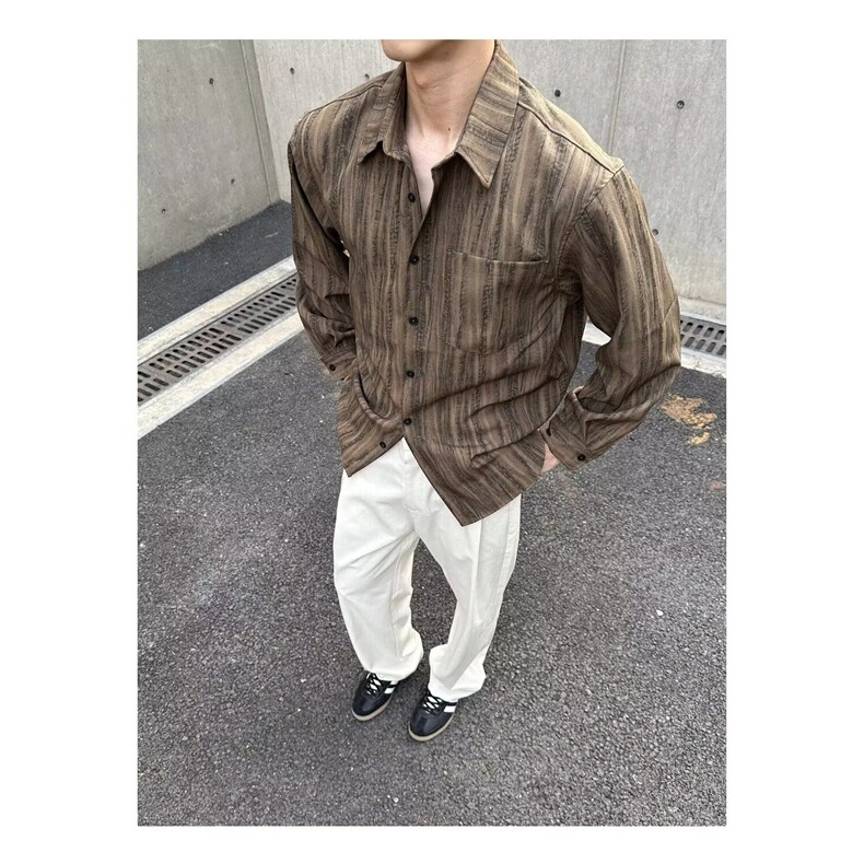 日系叠穿竖条纹长袖衬衫男女复古春秋季穿搭宽松休闲衬衣新款潮搭,男装衬衫,星座302B