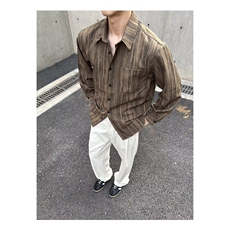 日系叠穿竖条纹长袖衬衫男女复古春秋季穿搭宽松休闲衬衣新款潮搭，男装衬衫，星座302B
