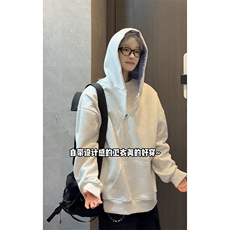 小众设计格纹拼接连帽卫衣半拉链韩系慵懒风外套HY922TP48控89，女装短外套，电商A102B