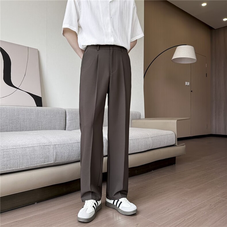 白裤子男士夏季薄款垂感高级感冰丝西裤直筒宽松西装裤休闲长裤，男装西裤，星座506A