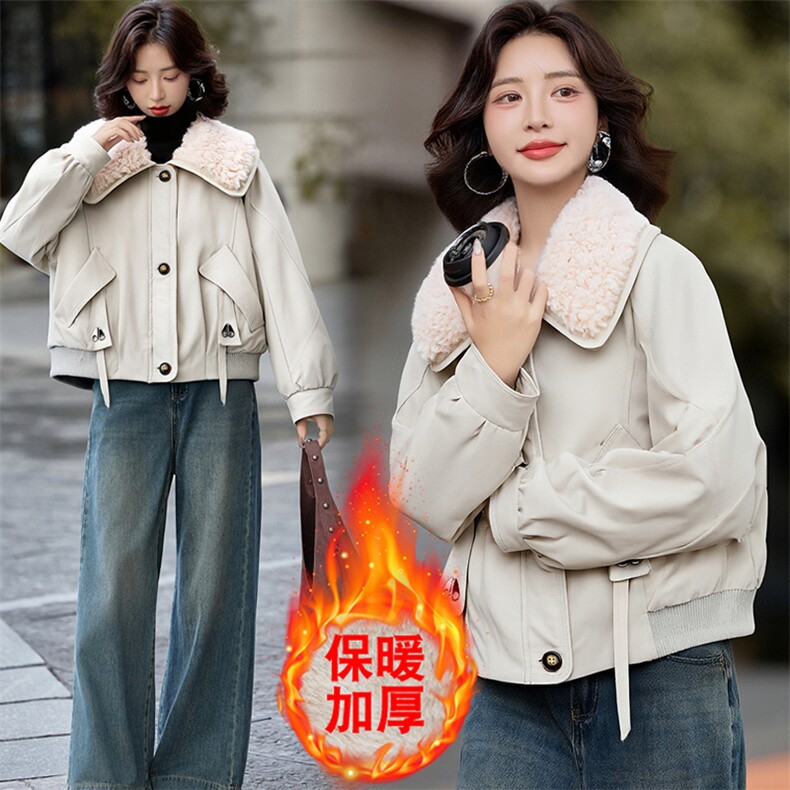 （现货）冬季新款时尚保暖棉服加绒加厚外套娃娃领棉衣女短款,女装棉衣/棉服,韩蔻秀