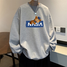 华夫格卫衣圆领卫衣男大码长袖t恤男外套HW76247-P30加绒款-P40，男装卫衣，电商A040
