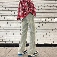 美式高街夏季水洗做旧工艺破洞牛仔裤男宽松直筒垂感阔腿长裤，男装牛仔裤，星座716-4