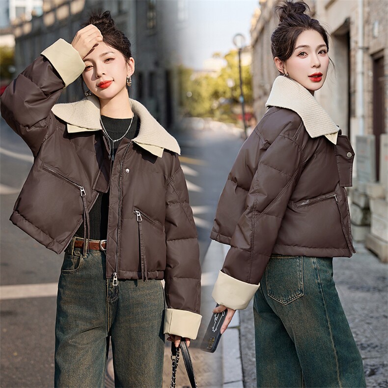 现货现货现货2024冬装新款时尚针织皮衣白鸭绒羽绒，女装短外套，雅佳俏